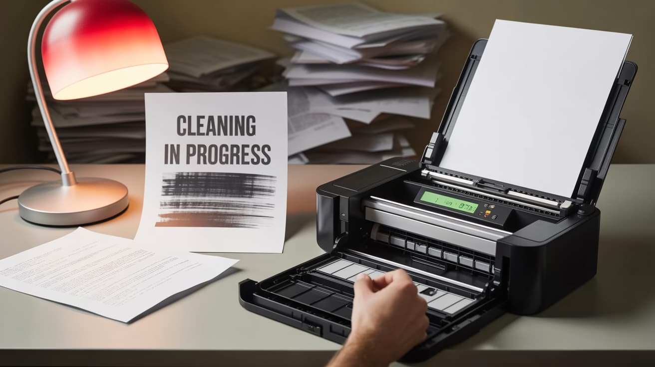 print problems with streaks and blurry text during printer cleaning process