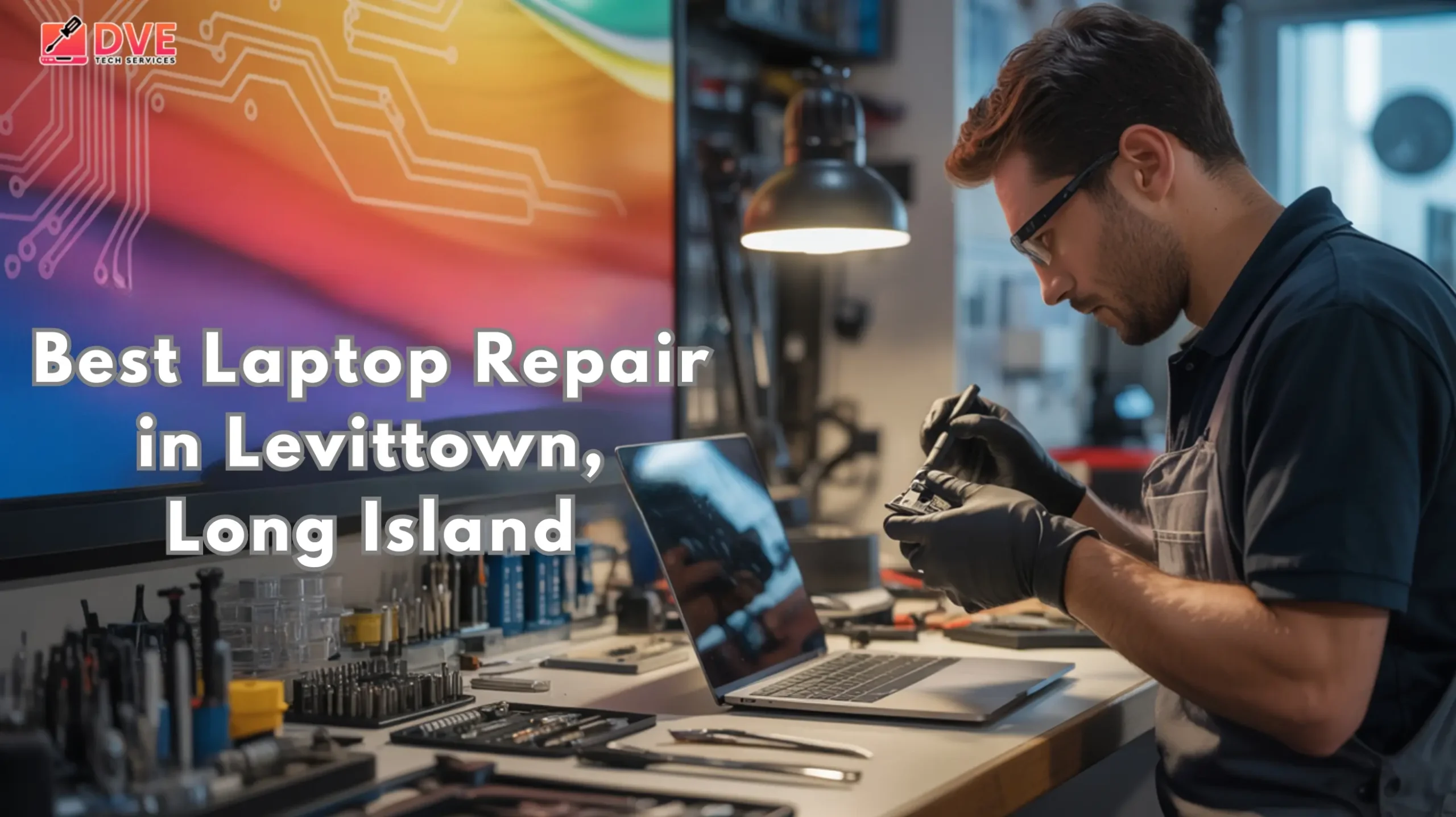 Technician providing the best laptop repair service in a Levittown workshop
