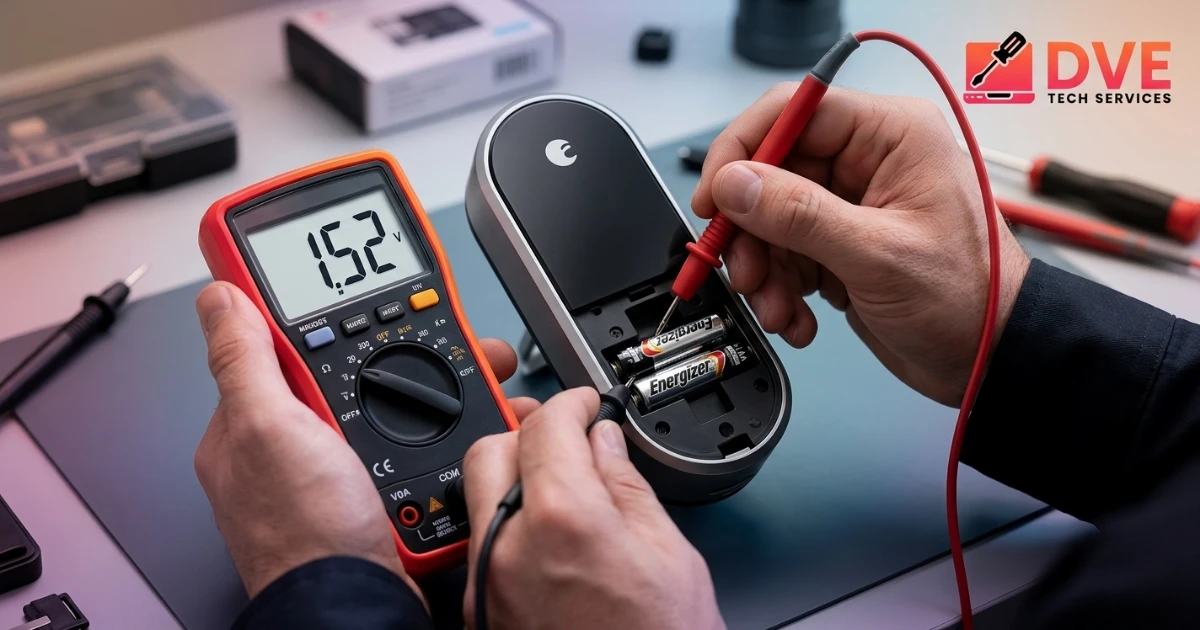 Smart door lock installation infographic showing professional setup benefits, battery optimization, door fitting, WiFi connection, and smart home integration